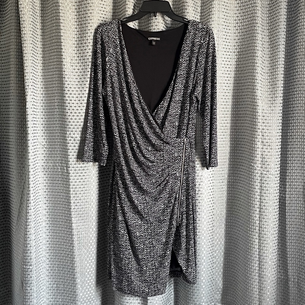 Express black/white patterned cocktail dress